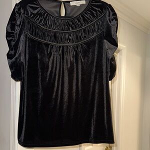 LOFT Black Velvet Ruched Neckline Blouse